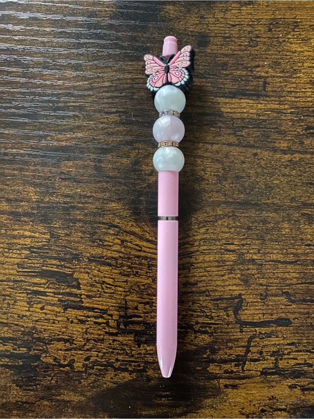 Pink or White Butterfly Bead Pen - Cute Decorative Writing Pen